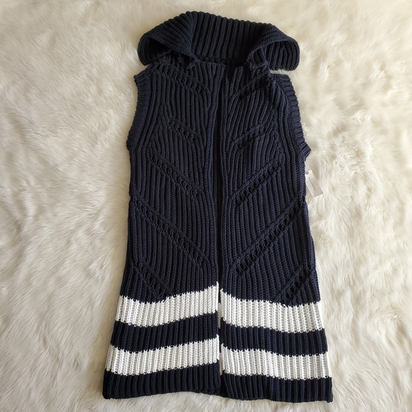 Anthropologie Maeve Cardigan NWT Sleeveless Black White Duster XS/S - Picture 5 of 13